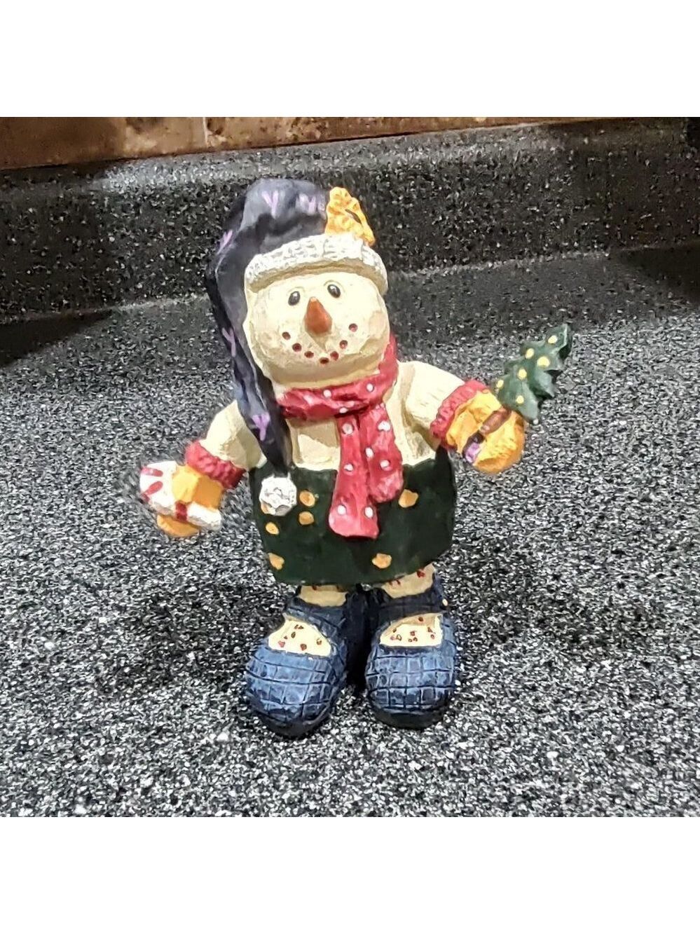 3 different Snowman Christmas Carved Figurines